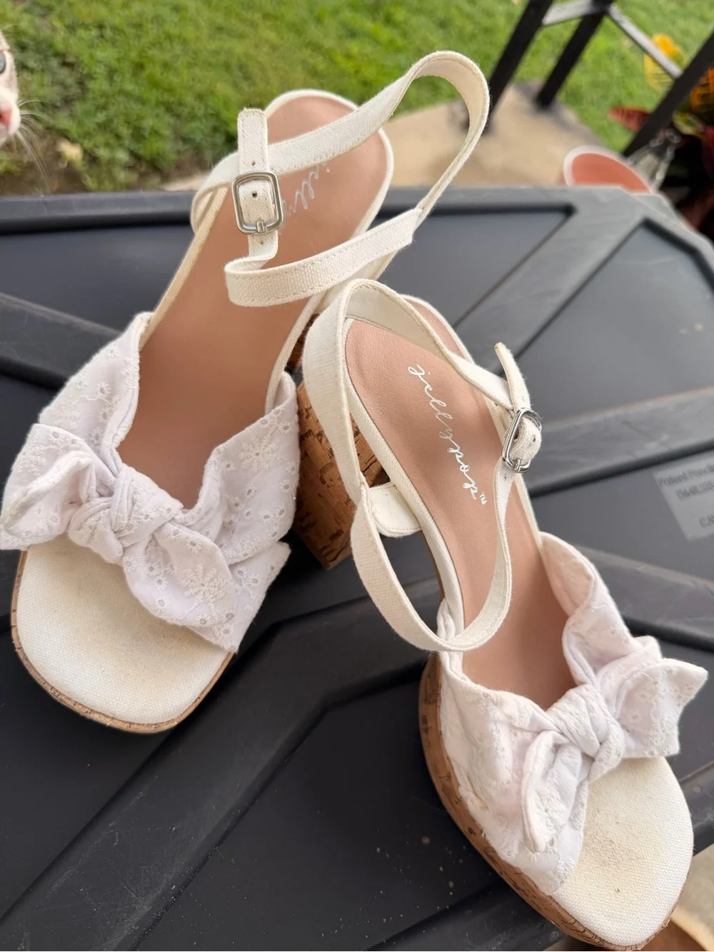 Jellypop White Bow Espadrille Wedge Sandals